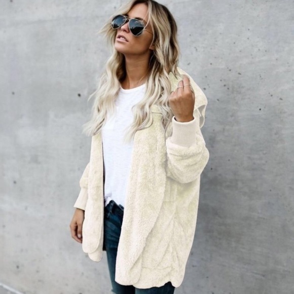 Jackets & Blazers - Apricot Warm Hooded Mid-Length Teddy Coat